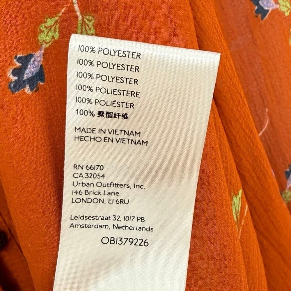 Anthropologie Womens XS Blouse Floral Chiffon Bird Print Ruffle Neck Smocked - Picture 10 of 11